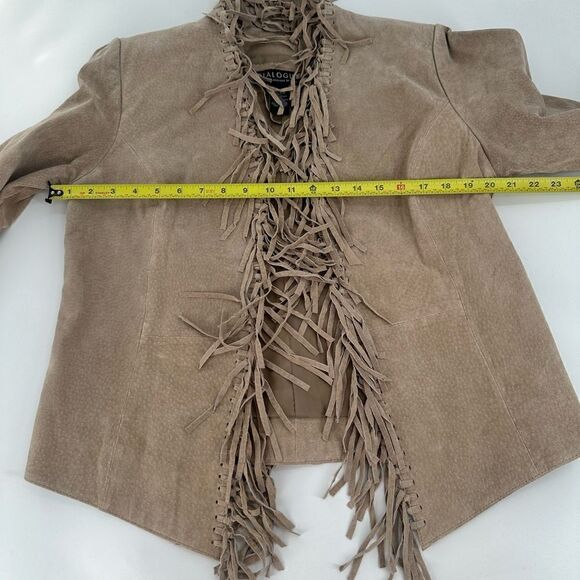 Dialogue Vintage Tan 100% Leather Fringe Cowgirl Y2K Jacket Size XS Women’s - Picture 6 of 7